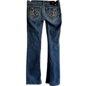 Miss Me Bootcut Jeans Low Rise Embroidered Rhinestone Medium Wash Blue 29x33